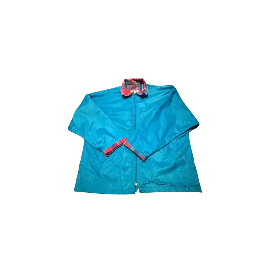 Misty‎ Harbor Teal Plaid Lined Rain Jacket Women's Size Medium Water Repellent
